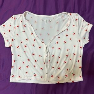 Wild Fable White Red Tie Front Crop Blouse
